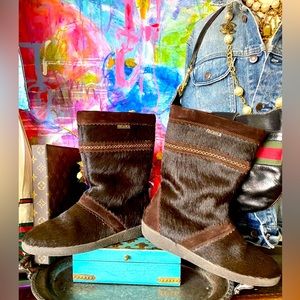 Sweet Vintage TECHNICA Brown Fur Apres Ski Snow Designer Fashion Boots 42 Italy